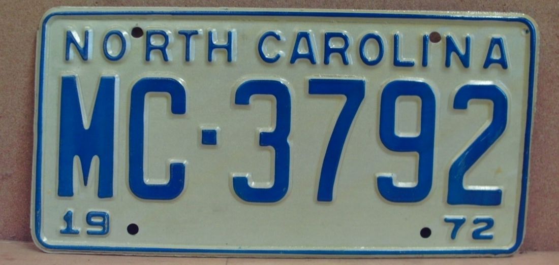 1972 North Carolina Motorcycle License Plate